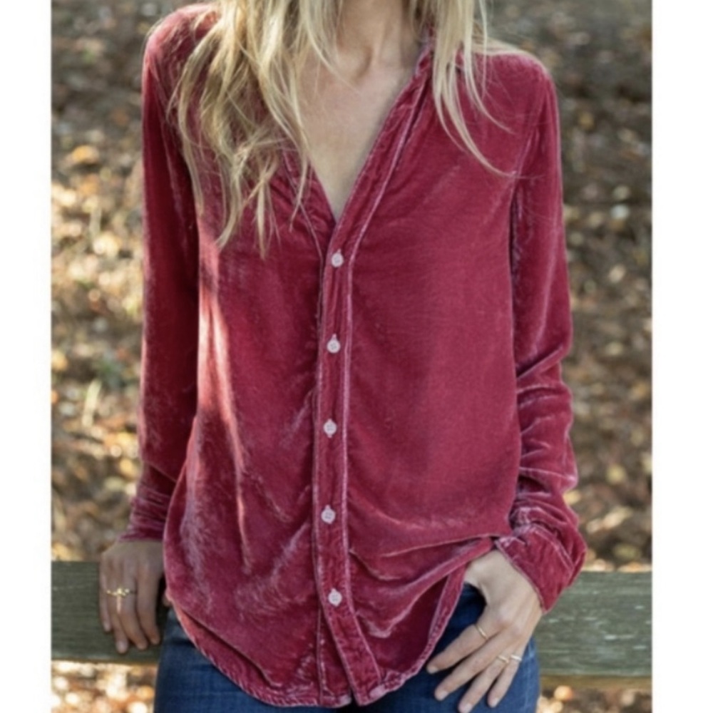 FREE PEOPLE x CP SHADES Cara Velvet Button Down Shirt in‎ Pink size Small